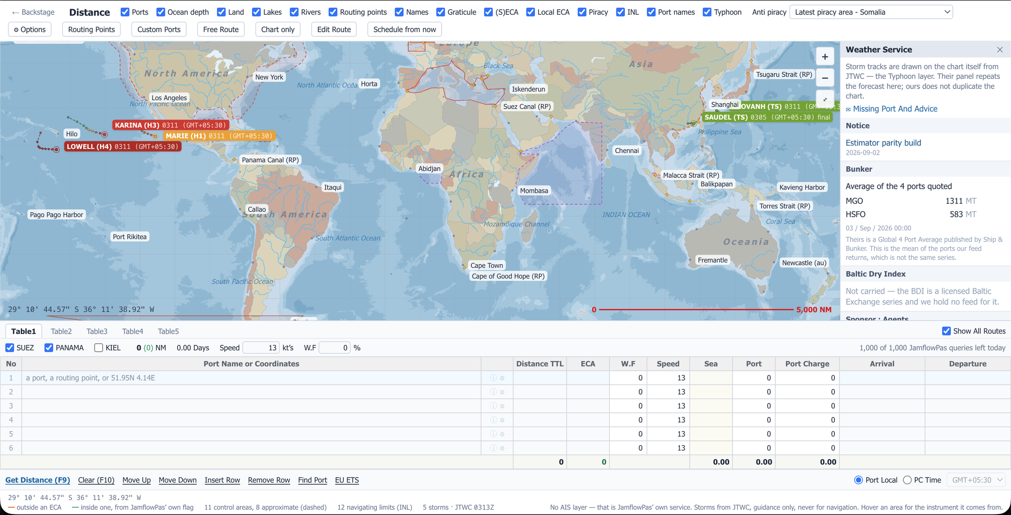 The chart with ECA boundaries, piracy areas and routing points.